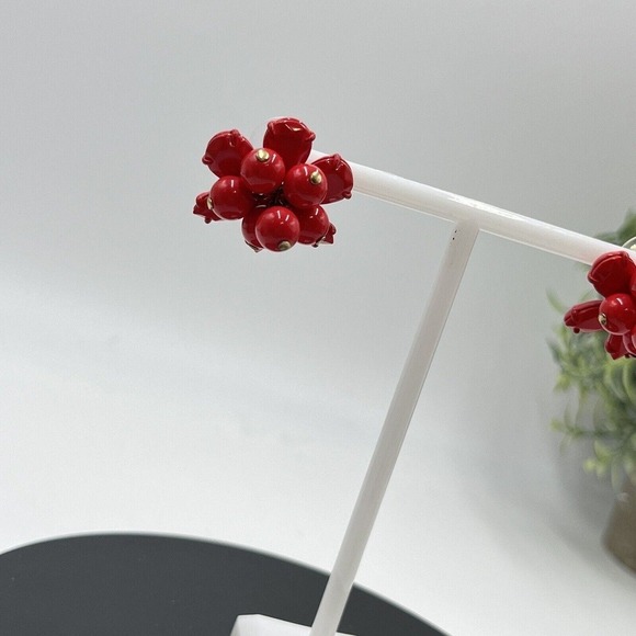 J. Crew Red Round Bauble Beads Cluster Stud Earrings - Picture 8 of 16